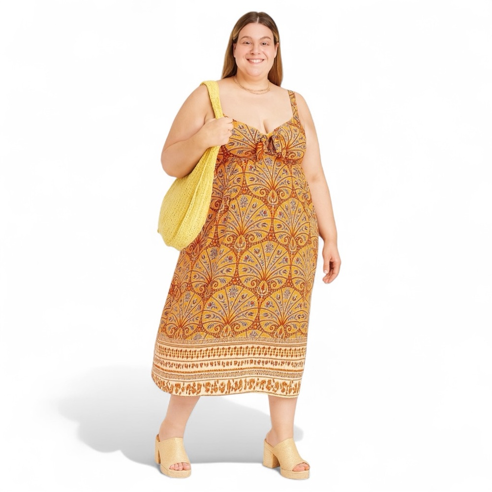 Knox Rose Front Tie Orange Midi Dress 4X 3X
